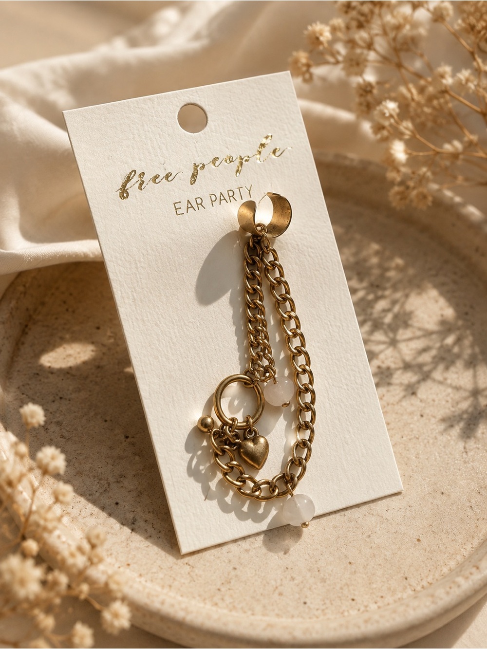 Free People Ear Party Gold Chain Ear Cuff & Charm Earring